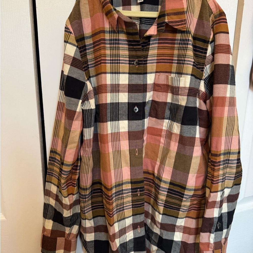 Madewell Pink and Brown Plaid Long Sleeve Top